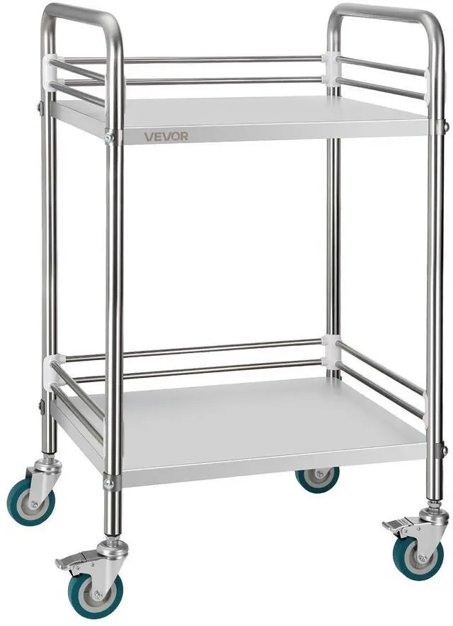 Main image of Stainless Steel Rolling Cart, 2-Tier Metal Utility Cart with Lockable Wheels, Medical Serving Trolley Clinic Tray, Mobile Service Cart for Hospital, Lab, Restaurant, Kitchen, Salon