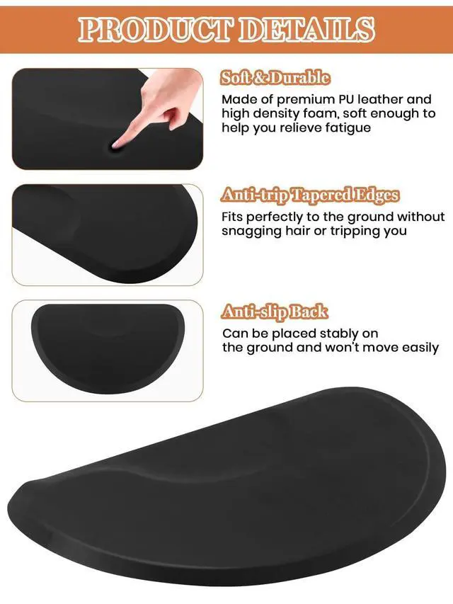Alt view image 4 of 7 - 3ft. x 5ft. Salon Floor Mat, Anti Fatigue Barber Shop Chair Mat for Circle Chair Base Hair Stylist Beauty Floor Mats Thick Half Round Office Comfort Floor Mat for Salon & Barber