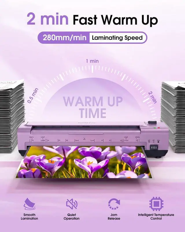 Alt view image 3 of 7 - Laminator Machine 13 Inch, Mica Heating Dual Roller for Professional Lamination, 11x17 Personal Laminator with Laminating Pouches for Teachers, Hot & Cold Thermal Laminate for Home, Office