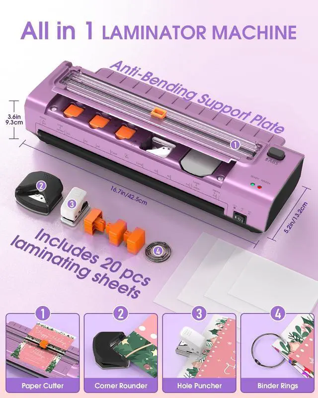 Alt view image 6 of 7 - Laminator Machine 13 Inch, Mica Heating Dual Roller for Professional Lamination, 11x17 Personal Laminator with Laminating Pouches for Teachers, Hot & Cold Thermal Laminate for Home, Office