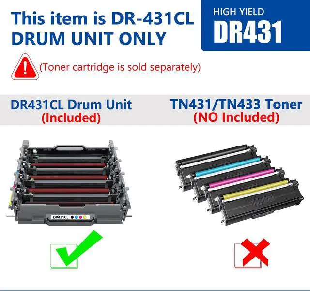 Alt view image 2 of 7 - DR-431CL DR431CL Drum Unit High Yield Replacement for Brother DR431 DR 431 CL Drum MFC-L8900CDW MFC-L8905CDW MFC-L8690CDW MFC-L9570CDW HL-L8260CDN HL-L8260CDW HL-L8360CDW HL-L9310CDW Printer (1 Pack)