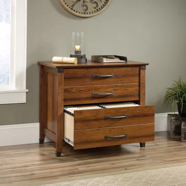 Alt view image 4 of 7 - Carson Forge 2 Drawer Lateral File Cabinet, Rustic Vintage Style Filing Drawers, in Washington Cherry