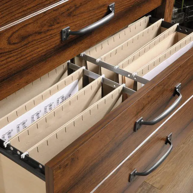 Alt view image 6 of 7 - Carson Forge 2 Drawer Lateral File Cabinet, Rustic Vintage Style Filing Drawers, in Washington Cherry