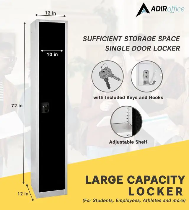 Alt view image 3 of 7 - Large Steel Metal Storage School Locker - Single Tier Free Standing Storage Compartment - Secure Colorful Spacious Organizer Perfect for Academic and Commercial Use (Black)
