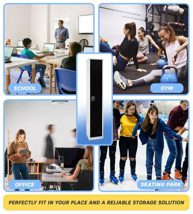 Alt view image 6 of 7 - Large Steel Metal Storage School Locker - Single Tier Free Standing Storage Compartment - Secure Colorful Spacious Organizer Perfect for Academic and Commercial Use (Black)