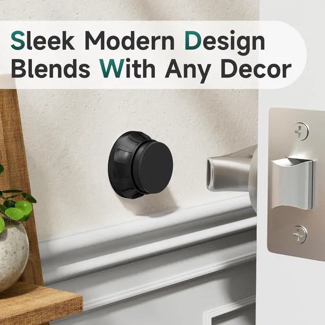 Alt view image 3 of 7 - 6PCS Modern Black Door Stoppers for Wall, 1.65 Inch, Aluminum | No Drill Adhesive or Screw Mount, Textured Aluminum Door Knob Wall Protector for Home & Office