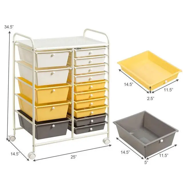 Alt view image 3 of 7 - 15 Drawers Rolling Storage Cart, Multipurpose Mobile Rolling Drawers Craft Organization w/Drawers & Wheels, Utility Storage Organizer Carts for Scrapbook Paper Supply Kids School Office Home