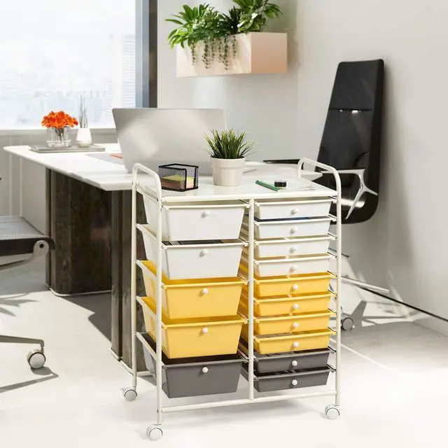 Alt view image 4 of 7 - 15 Drawers Rolling Storage Cart, Multipurpose Mobile Rolling Drawers Craft Organization w/Drawers & Wheels, Utility Storage Organizer Carts for Scrapbook Paper Supply Kids School Office Home