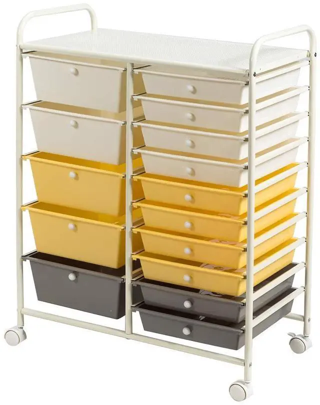 Main image of 15 Drawers Rolling Storage Cart, Multipurpose Mobile Rolling Drawers Craft Organization w/Drawers & Wheels, Utility Storage Organizer Carts for Scrapbook Paper Supply Kids School Office Home