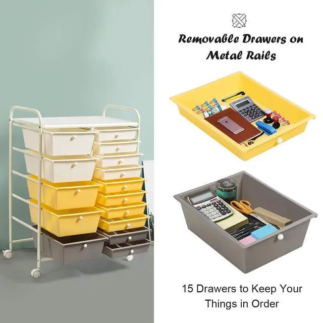 Alt view image 5 of 7 - 15 Drawers Rolling Storage Cart, Multipurpose Mobile Rolling Drawers Craft Organization w/Drawers & Wheels, Utility Storage Organizer Carts for Scrapbook Paper Supply Kids School Office Home