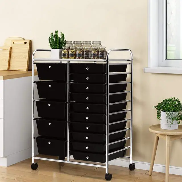 Alt view image 2 of 7 - Byroce 15-Drawer Storage Rolling Cart, Mobile Classroom Craft Organizer for Art Supplies, Tools & Paper, Multipurpose Storage Cart on Wheels for School, Home Office (Black)