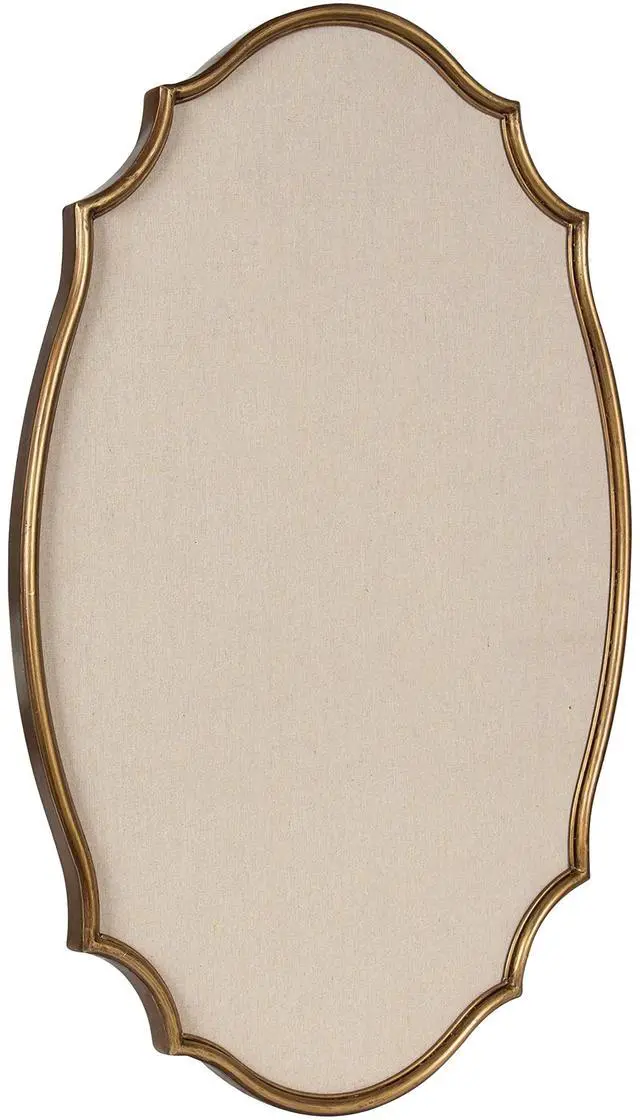 Main image of Leanna Decorative Scalloped Metal Pinboard; 24 x 36; Gold; Framed Rounded Oval Vintage Bulletin Board for Unique Display; Organization; and Decor