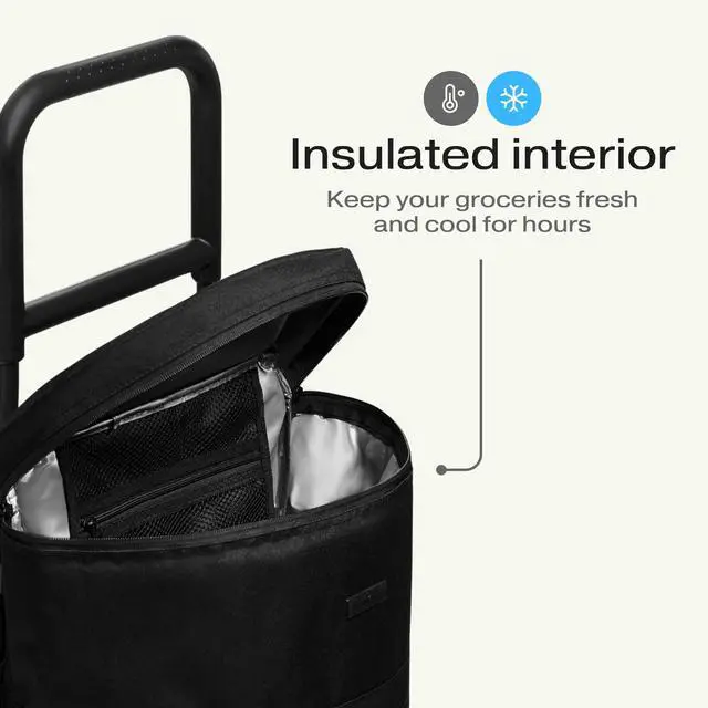 Alt view image 2 of 7 - Everyday Cart Lightweight Grocery Trolley with Large Insulated Bag, Durable Carbon Steel Frame, Water-Resistant Fabric & Smooth-Glide Wheels