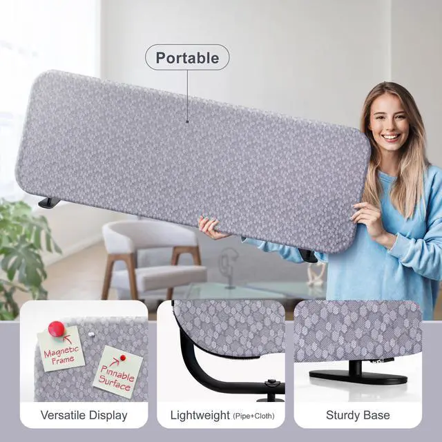 Alt view image 4 of 6 - Desk Divider, Portable Tabletop Screen Partition 48"x18" Dandelion | Decorative Fabric. For Office, Work from Home, Dining, Shared Workspace, Restaurant. No Drill