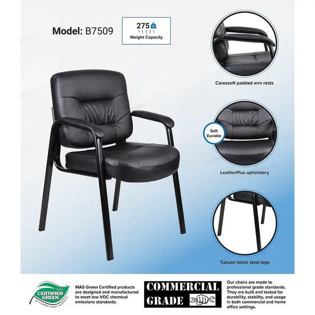 Alt view image 3 of 7 - Executive Mid Back LeatherPlus Guest Chair in Black (B7509)
