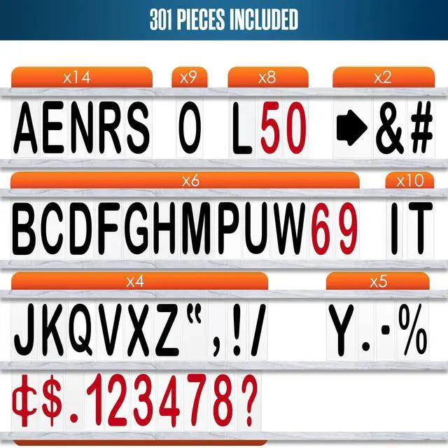 Alt view image 2 of 7 - Marquee Letters, Sign Letters, Outdoor, 8 Character on 9 Panel, 301PC | Letter Sign Plastic, Plexiglass Changeable, for Board, Readerboard, Billboard, Church, w/Numbers, Arial Rounded MT