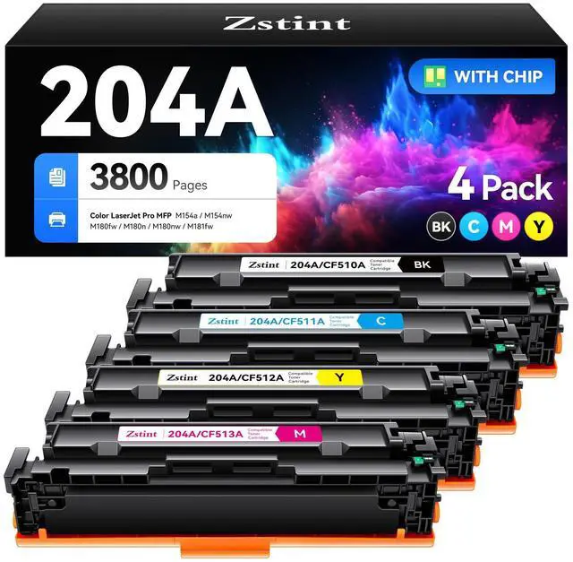 Main image of 204A Toner Cartridge Set 4-Pack Replacement for HP 204A 204X CF510A CF511A CF512A CF513A Compatible HP Color Laserjet Pro MFP M180fw M180n M180nw M181fw M154a M154nw M154 M180 M181 Printer Ink Black