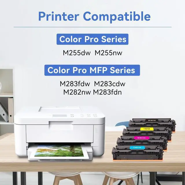 Alt view image 2 of 7 - 206A Toner Cartridges 4 Pack Compatible Replacement for HP 206A with Chip | Latest Chip Compatible with HP Color LaserJet Pro M255dw MFP M283fdw M283cdw M283fdn Printer for Office Use BCMY-W2110A