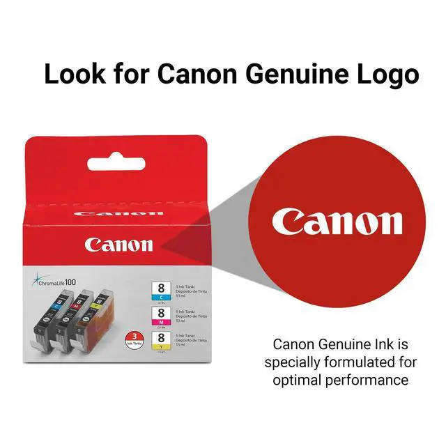 Alt view image 4 of 6 - CLI-8 Genuine Three Color Ink Tank, Compatible with iP4300, iP3500, iP3300, MP970, MP960, MP950, MP800R, MP830, MP810, MP800, MP500, MX850, MX700, MP610, MP600, MP530, MP520, and MP510 Printers