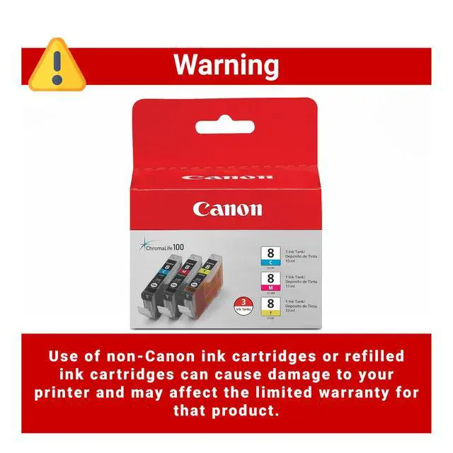 Alt view image 3 of 6 - CLI-8 Genuine Three Color Ink Tank, Compatible with iP4300, iP3500, iP3300, MP970, MP960, MP950, MP800R, MP830, MP810, MP800, MP500, MX850, MX700, MP610, MP600, MP530, MP520, and MP510 Printers