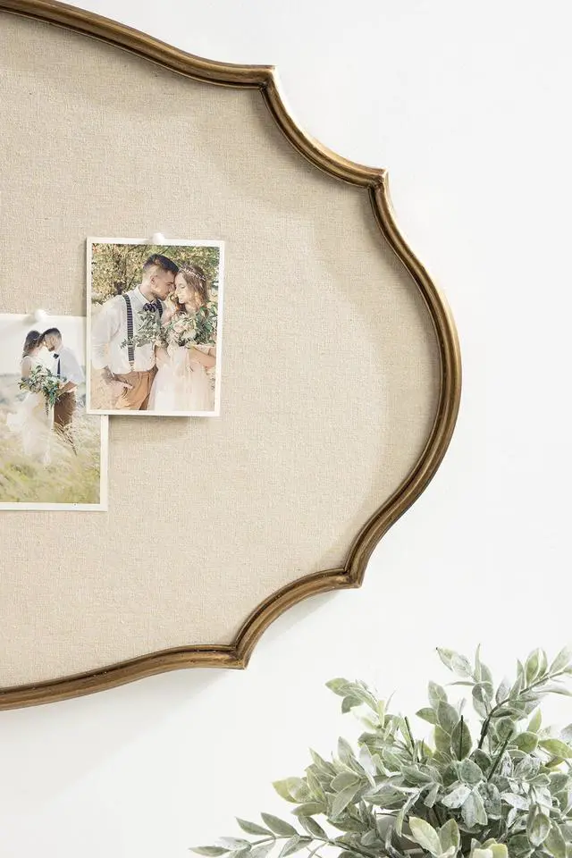 Alt view image 4 of 6 - Leanna Decorative Scalloped Metal Pinboard; 24 x 36; Gold; Framed Rounded Oval Vintage Bulletin Board for Unique Display; Organization; and Decor