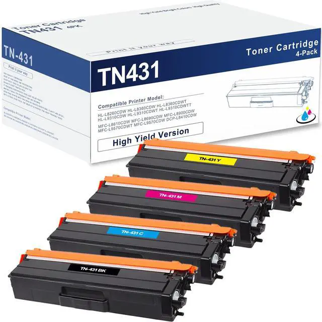 Main image of TN431 Toner Cartridge 4-Pack, Replacement for Brother TN431BK TN431C TN431M TN431Y TN431 TN-431 for HL-L8360CDW MFC-L8900CDW HL-L8260CDW MFC-L8610CDW HL-L8360CDWT Printer
