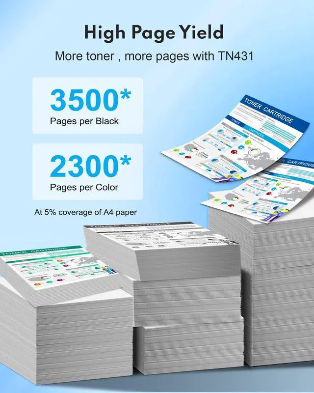 Alt view image 3 of 7 - TN431 Toner Cartridge 4-Pack, Replacement for Brother TN431BK TN431C TN431M TN431Y TN431 TN-431 for HL-L8360CDW MFC-L8900CDW HL-L8260CDW MFC-L8610CDW HL-L8360CDWT Printer
