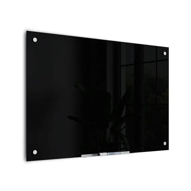 Alt view image 4 of 6 - Glass Dry Erase Board, 24" x 36", Black Surface with Silver Grommets, Frameless, Includes Marker with Built-in Eraser