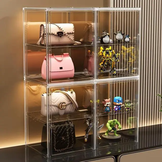 Alt view image 5 of 7 - 2Pack Extra Large 17.7"X13"X13" Clear Acrylic Organizer Box Display Case, Plastic Holder with Magnetic Door for Figures, Books, Handbags, Purses, Boots