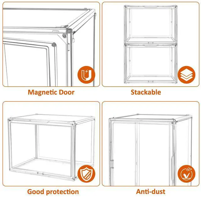Alt view image 4 of 7 - 2Pack Extra Large 17.7"X13"X13" Clear Acrylic Organizer Box Display Case, Plastic Holder with Magnetic Door for Figures, Books, Handbags, Purses, Boots