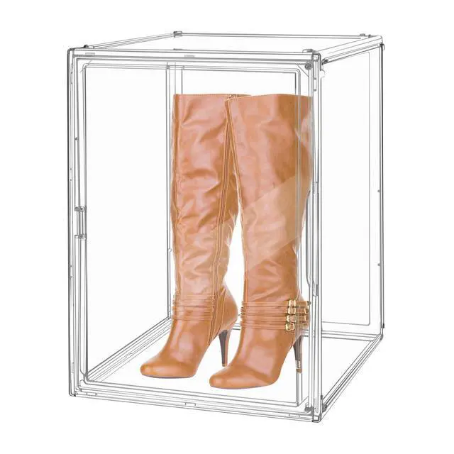 Alt view image 2 of 7 - 2Pack Extra Large 17.7"X13"X13" Clear Acrylic Organizer Box Display Case, Plastic Holder with Magnetic Door for Figures, Books, Handbags, Purses, Boots