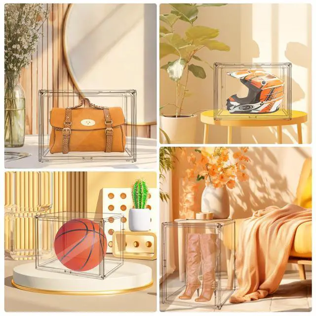 Alt view image 6 of 7 - 2Pack Extra Large 17.7"X13"X13" Clear Acrylic Organizer Box Display Case, Plastic Holder with Magnetic Door for Figures, Books, Handbags, Purses, Boots