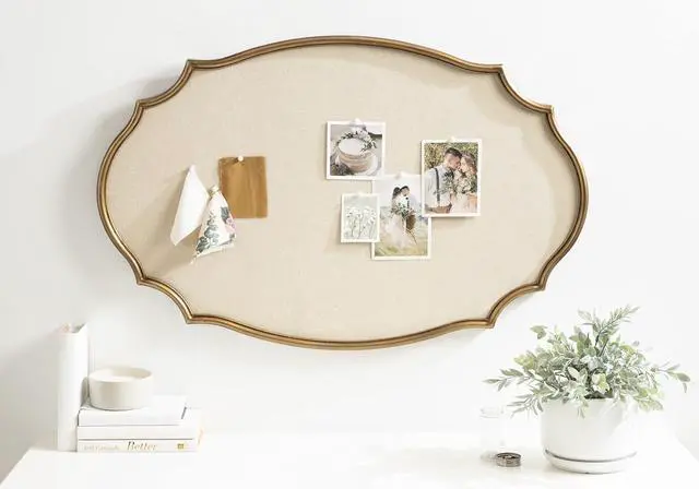 Alt view image 5 of 6 - Leanna Decorative Scalloped Metal Pinboard; 24 x 36; Gold; Framed Rounded Oval Vintage Bulletin Board for Unique Display; Organization; and Decor