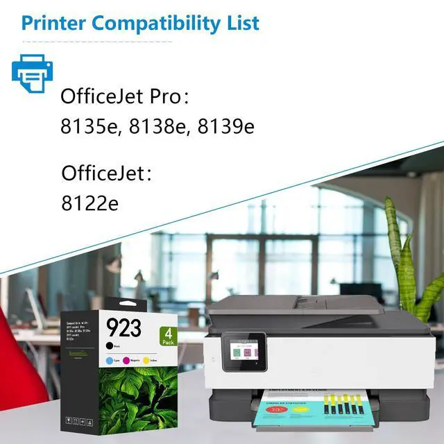 Alt view image 2 of 6 - 923 Ink Cartridge Combo Pack (4-Pack, Black/Cyan/Yellow/Magenta) - Lomenti Compatible for 923 Ink Cartridges use with OfficeJet 8122e OfficeJet Pro 8135e 8138e 8139e Printer