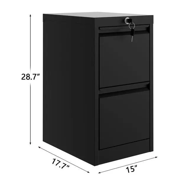 Alt view image 2 of 6 - File Cabinet with 2-Drawer Lock - Vertical Metal Filing Cabinet for Letter/Legal Size Documents - Heavy Duty File Storage for Home Office | Requires Assembly, Black
