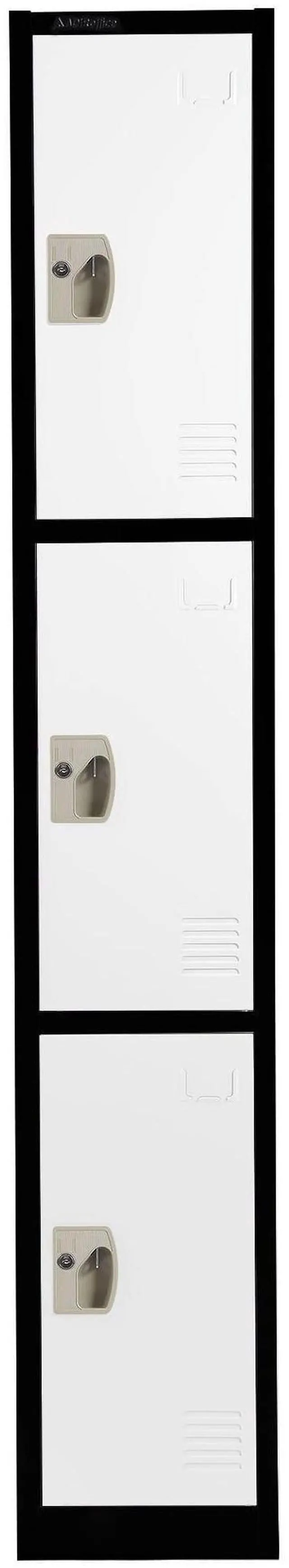 Main image of Large School Locker with 3 Doors 3 Hooks Storage Locker - Metal Storage Locker Cabinet Ideal for School, Garage, Office Lockers - (3 Door, Black Body/White Door)