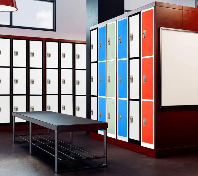 Alt view image 2 of 7 - Large School Locker with 3 Doors 3 Hooks Storage Locker - Metal Storage Locker Cabinet Ideal for School, Garage, Office Lockers - (3 Door, Black Body/White Door)