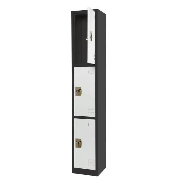 Alt view image 4 of 7 - Large School Locker with 3 Doors 3 Hooks Storage Locker - Metal Storage Locker Cabinet Ideal for School, Garage, Office Lockers - (3 Door, Black Body/White Door)