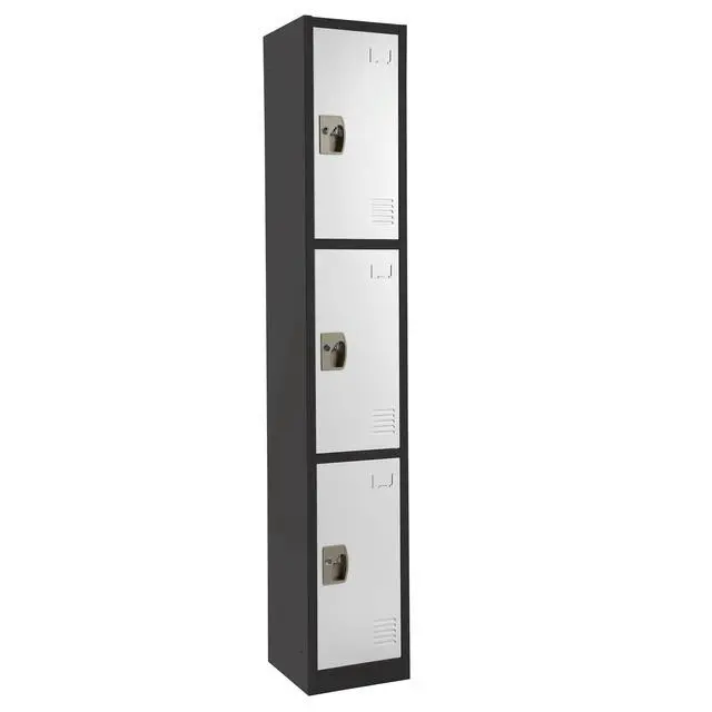 Alt view image 6 of 7 - Large School Locker with 3 Doors 3 Hooks Storage Locker - Metal Storage Locker Cabinet Ideal for School, Garage, Office Lockers - (3 Door, Black Body/White Door)