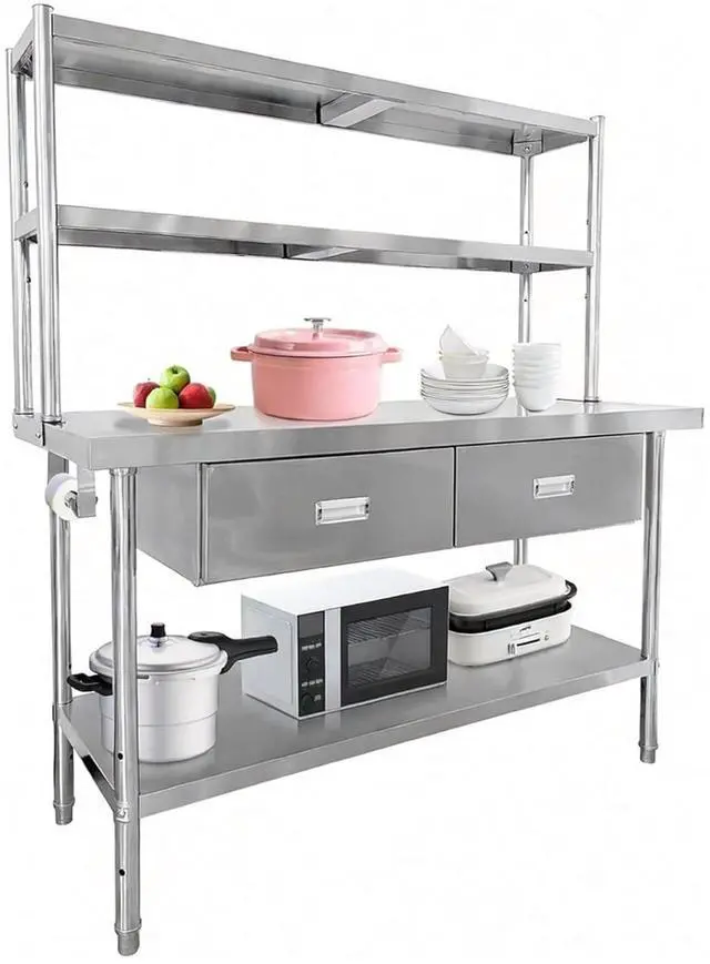 Main image of Stainless Steel Table with Overshelves and Drawers, Work Tables Workbench | 48" X 24" Heavy Duty Commercial Work & Prep Table with Adjustable Undershelf for Home Restaurant Kitchen Garage
