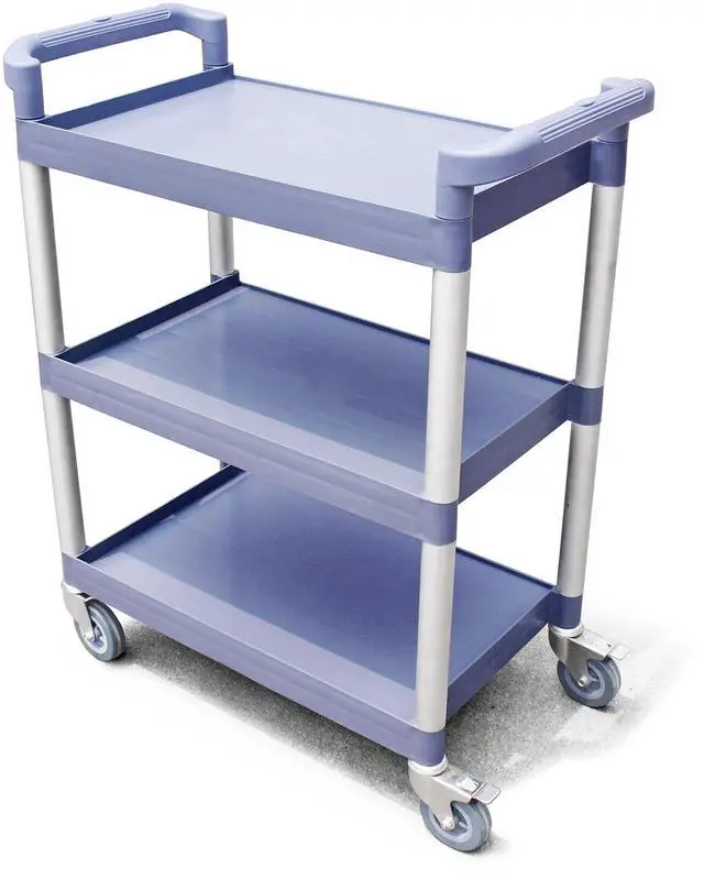 Main image of Heavy-Duty 3-Tier Plastic Utility Bus Cart with Locking Casters, 350 lb Capacity, 42.5 x 19.5 x 38.5 Inch, Gray