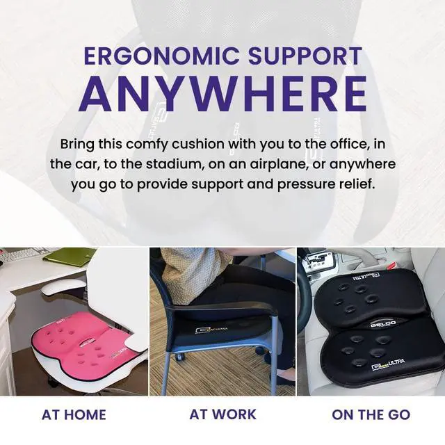 Alt view image 4 of 7 - GSeat Ultra Orthopedic Gel and Foam Seat Cushion (Gray) for Coccyx, Back, Tailbone, Prostate, Postnatal, and Sciatica Pain/Discomfort Office, Car, Chair, Travel