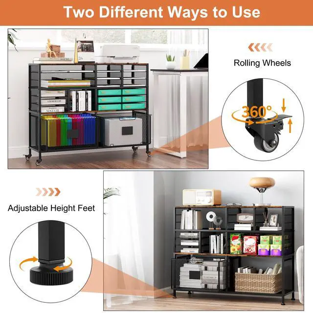 Alt view image 3 of 7 - Rolling Cart with 2 Storage Drawer, Under Desk Filling Cabinet with Mail Sorter, Pull Out Hanging File Rack for Letter Size Folders, Mobile Utility Craft Cart for Home Office, Black