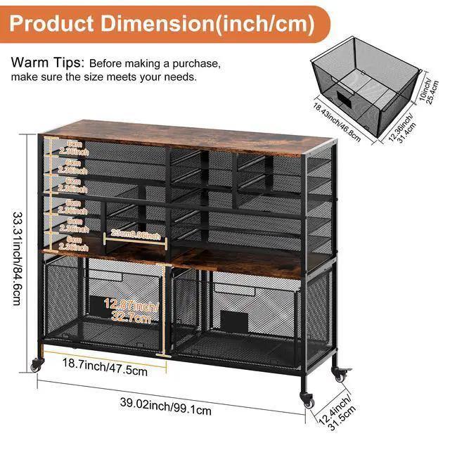 Alt view image 2 of 7 - Rolling Cart with 2 Storage Drawer, Under Desk Filling Cabinet with Mail Sorter, Pull Out Hanging File Rack for Letter Size Folders, Mobile Utility Craft Cart for Home Office, Black