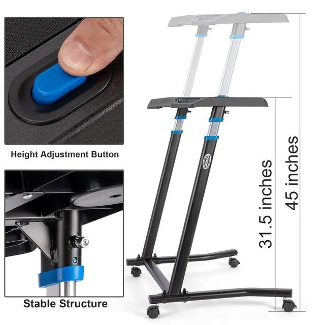 Alt view image 6 of 7 - Indoor Cycling Desk - Adjustable Height Bike Deak Laptop Stand Non-Slip Surface - Portable Bike Trainer Fitness Desk with Lockable Wheels