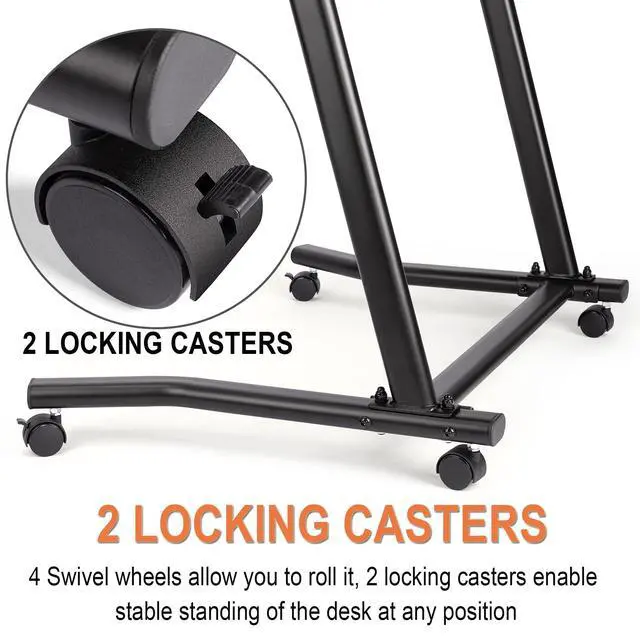 Alt view image 4 of 7 - Indoor Cycling Desk - Adjustable Height Bike Deak Laptop Stand Non-Slip Surface - Portable Bike Trainer Fitness Desk with Lockable Wheels