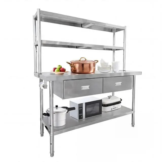 Main image of Stainless Steel Table with Shelves & Drawers, 48" x 24" Prep Table | for Commercial Kitchen, Heavy-Duty NSF Work Tables Workbench with Adjustable Undershelf for Home Kitchen Restaurant Garage