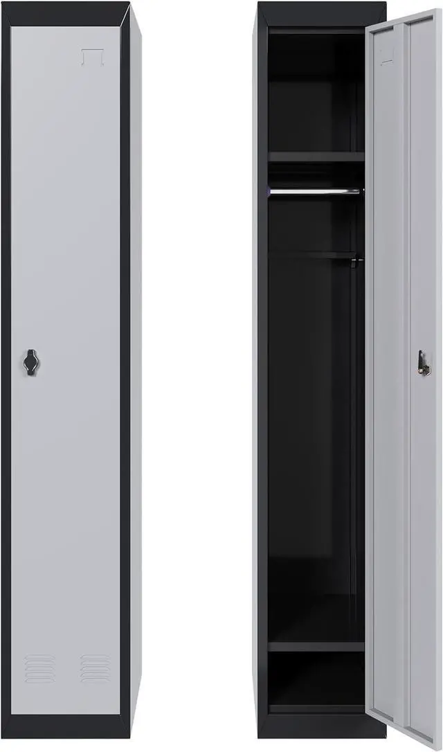 Main image of 71 in Tall Slim Metal Locker Cabinet with Hanging Rod and 2 Shelves, Heavy Duty Steel Storage for Employees, Office, School, Gym, Rust-Resistant