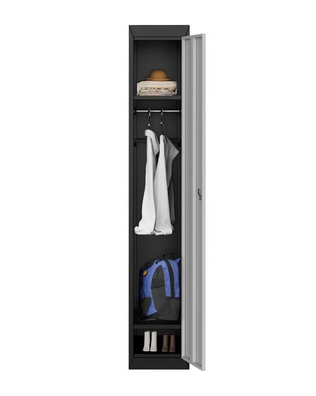 Alt view image 3 of 7 - 71 in Tall Slim Metal Locker Cabinet with Hanging Rod and 2 Shelves, Heavy Duty Steel Storage for Employees, Office, School, Gym, Rust-Resistant