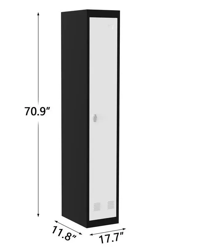 Alt view image 2 of 7 - 71 in Tall Slim Metal Locker Cabinet with Hanging Rod and 2 Shelves, Heavy Duty Steel Storage for Employees, Office, School, Gym, Rust-Resistant